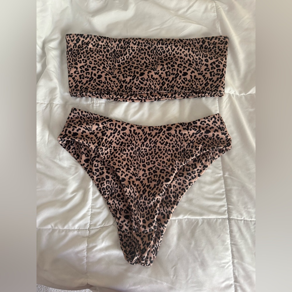 Leopard Print Bandeau and High-Waist Set